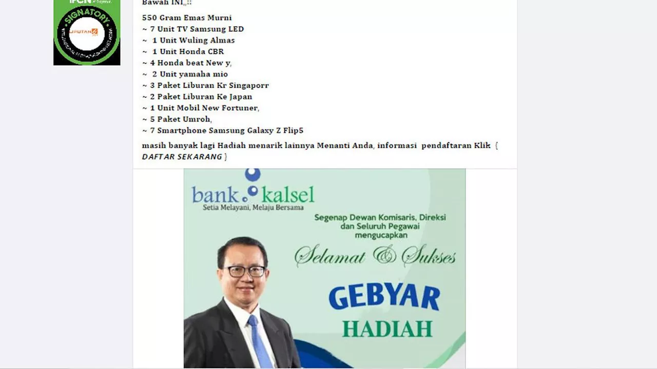 Cek Fakta: Tidak Benar Pendaftaran Gebyar Hadiah Bank BPD Kalsel