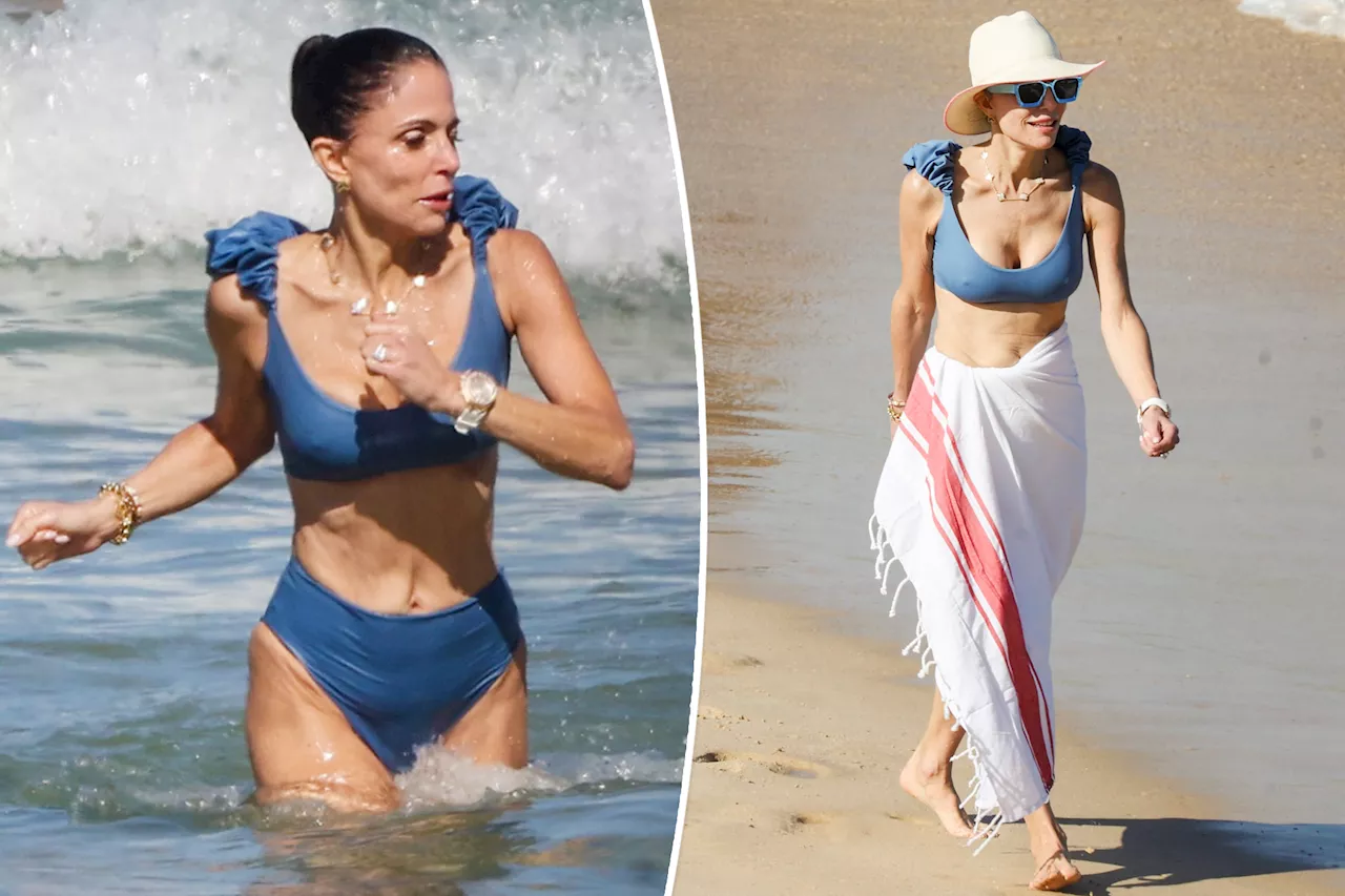 Bethenny Frankel, 53, looks half her age as she hits Bondi Beach in ruffled blue bikini