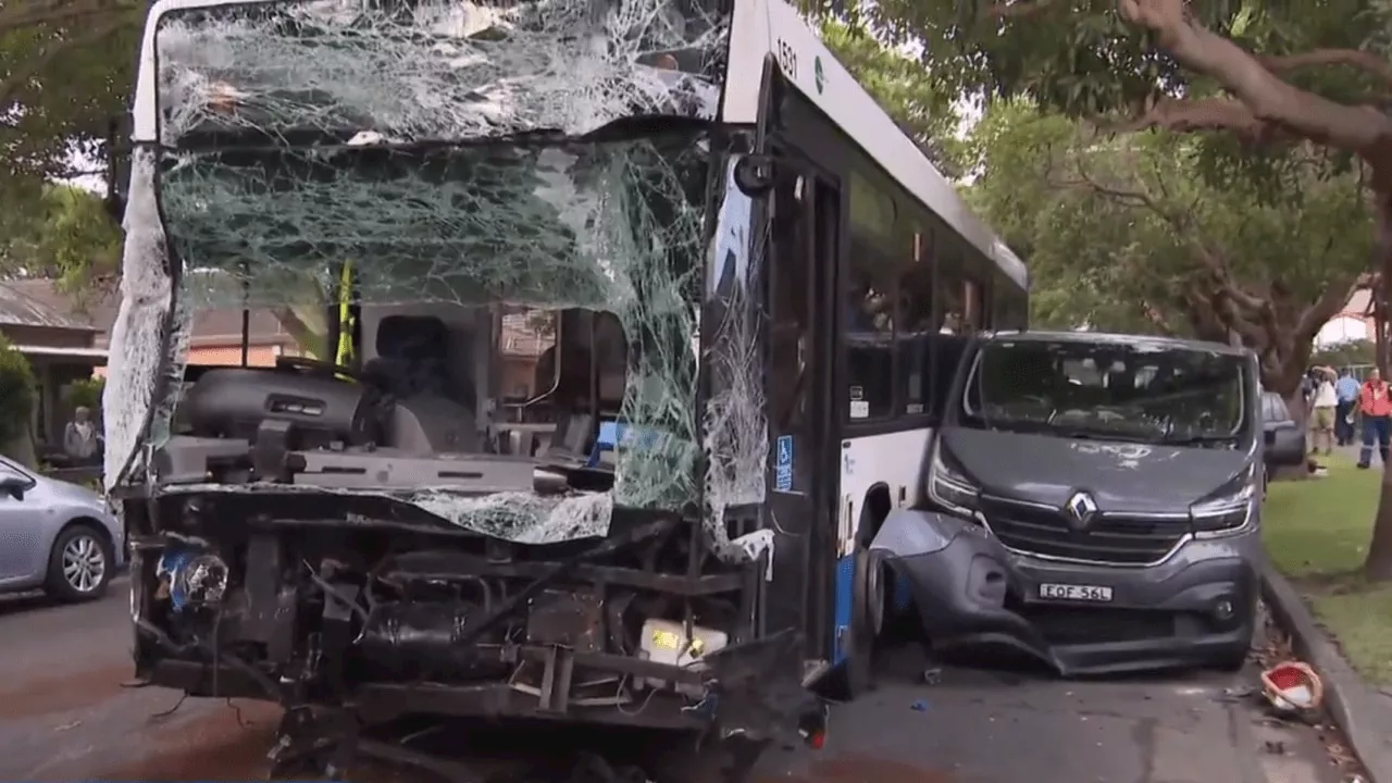 Multiple commuters injured after bus mangled in three-way crash