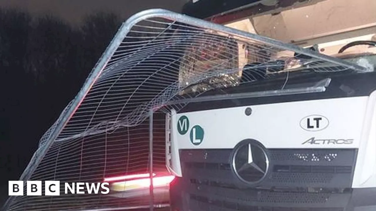 Fence thrown from Daventry bridge smashes lorry windscreen