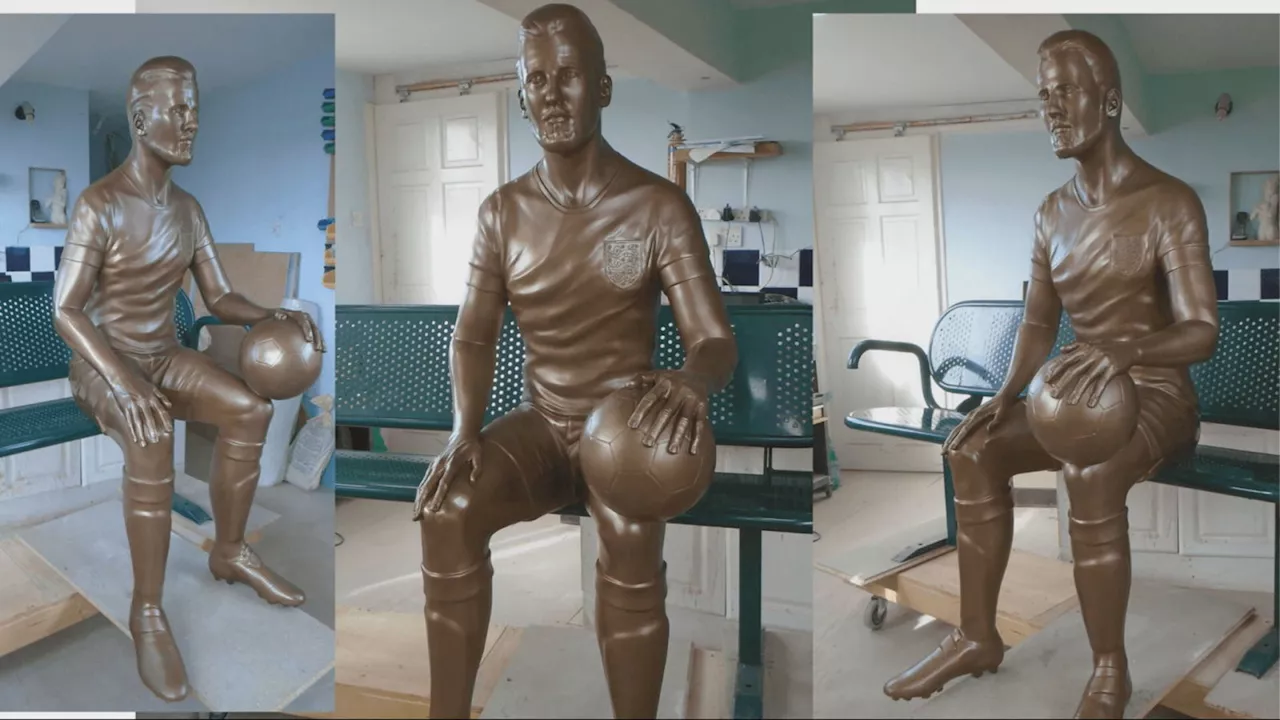 First pictures of £7,200 footballer Harry Kane statue revealed after being hidden for years