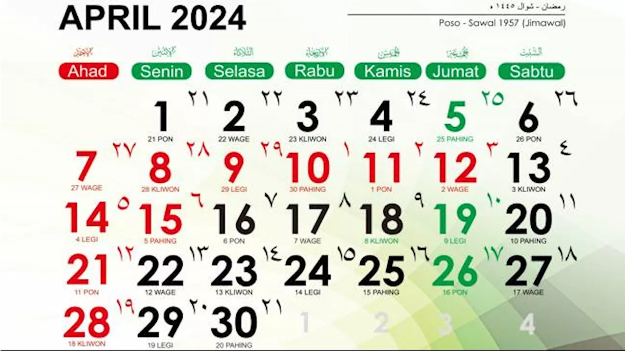 Kalender Jawa April 2024 Lengkap dengan Weton dan Penanggalan Hijriah, Beserta Link PDF