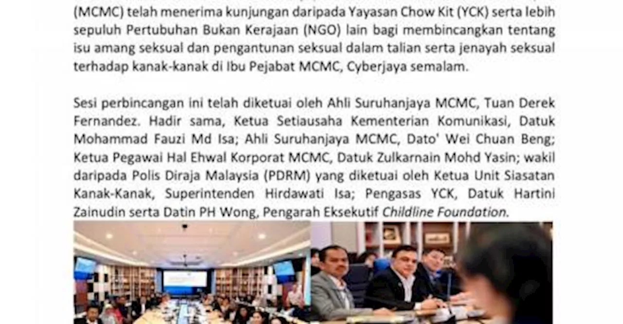 MCMC, NGO bekerjasama memerangi jenayah seksual kanak-kanak