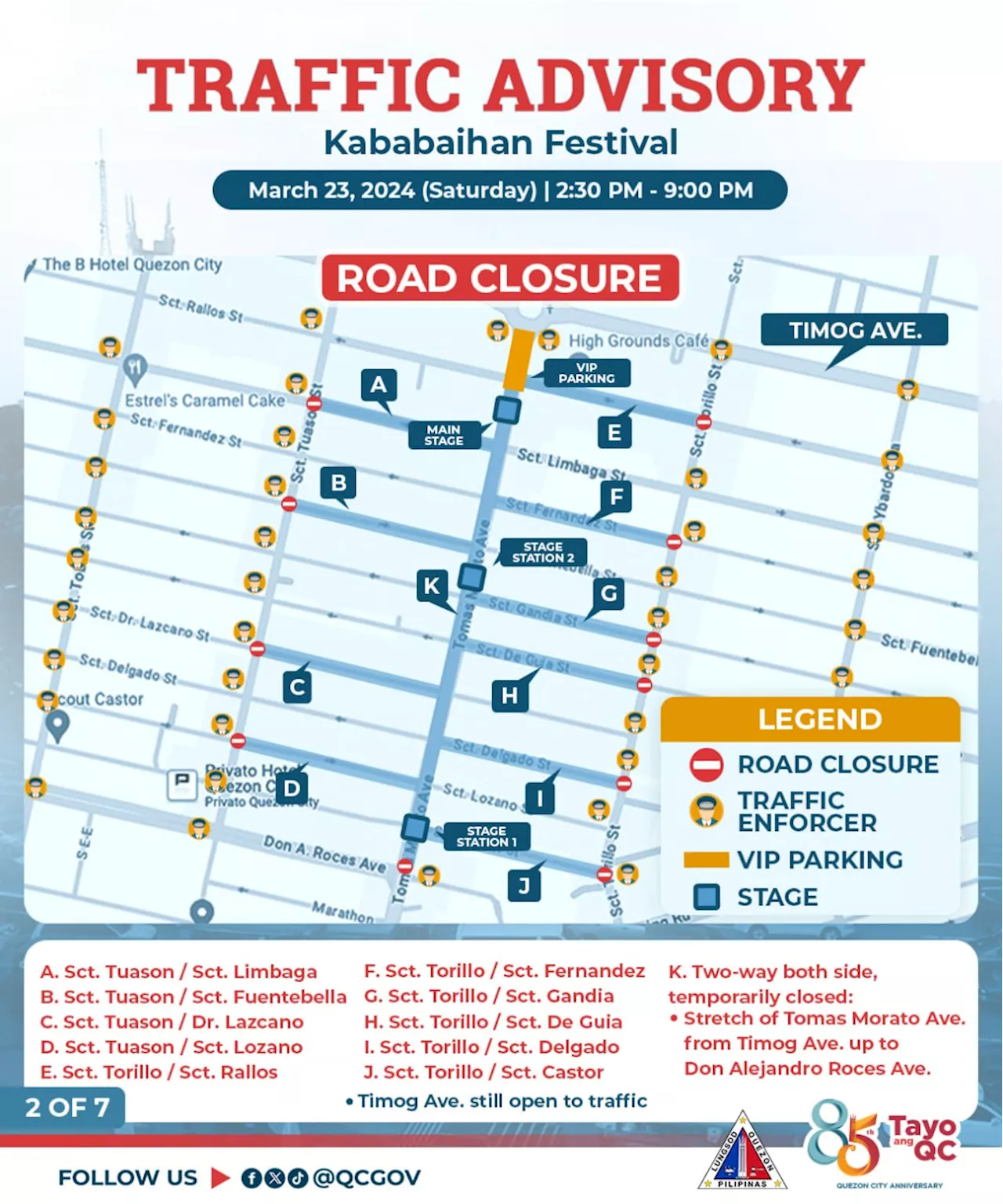 Tomas Morato Avenue, nearby streets closed on March 23 —QC gov't