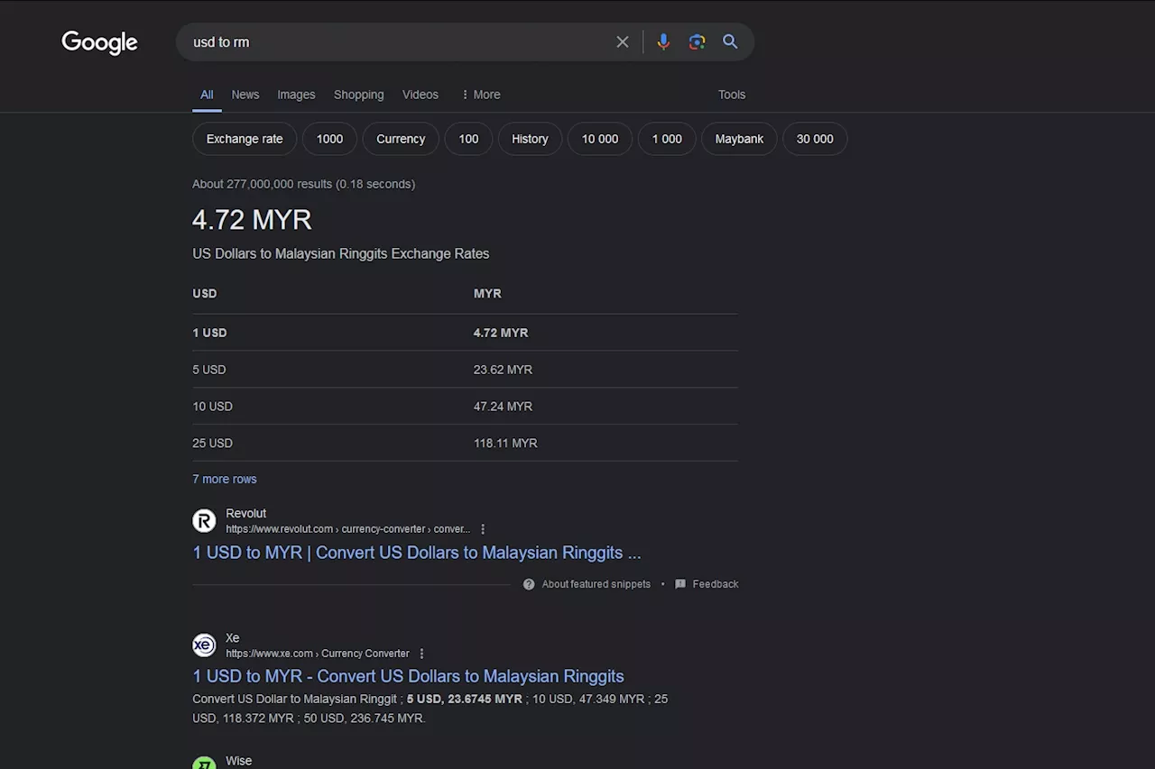 Google Stops Showing Currency Conversion Box In Search Involving RM