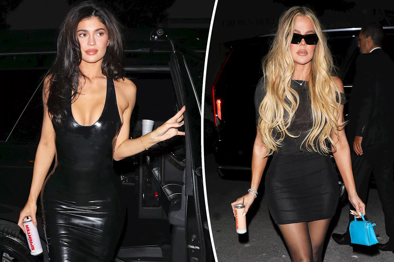 Khloé Kardashian and Kylie Jenner sizzle in risqué black sheer and latex LBDs for alcohol launch