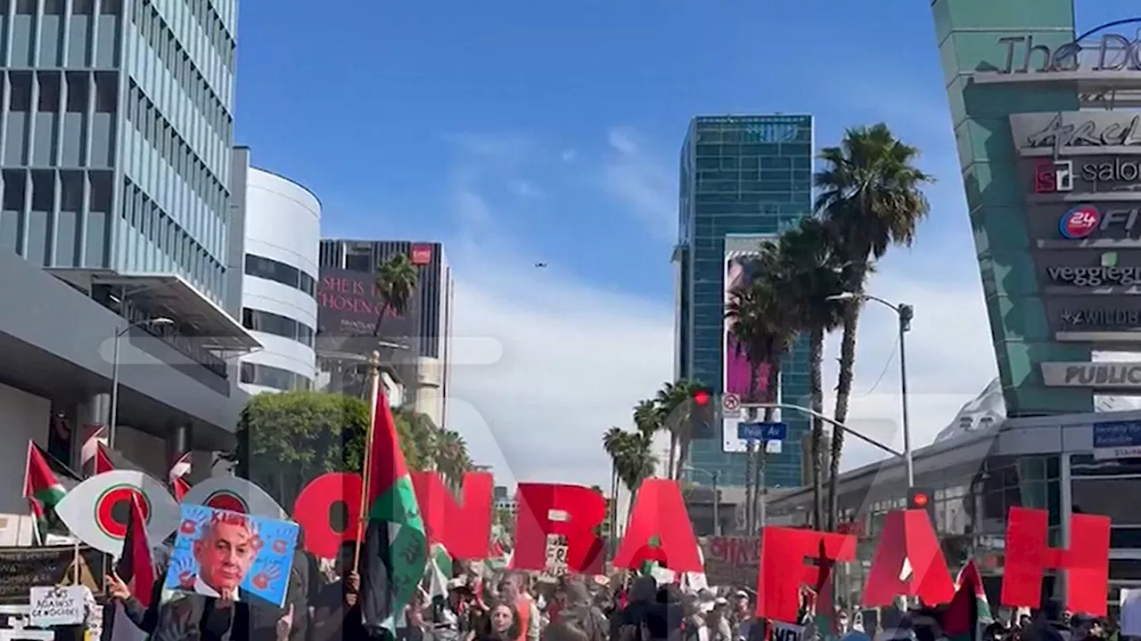 Pro-Palestine Protest Overtakes Streets of L.A. Ahead of Oscars