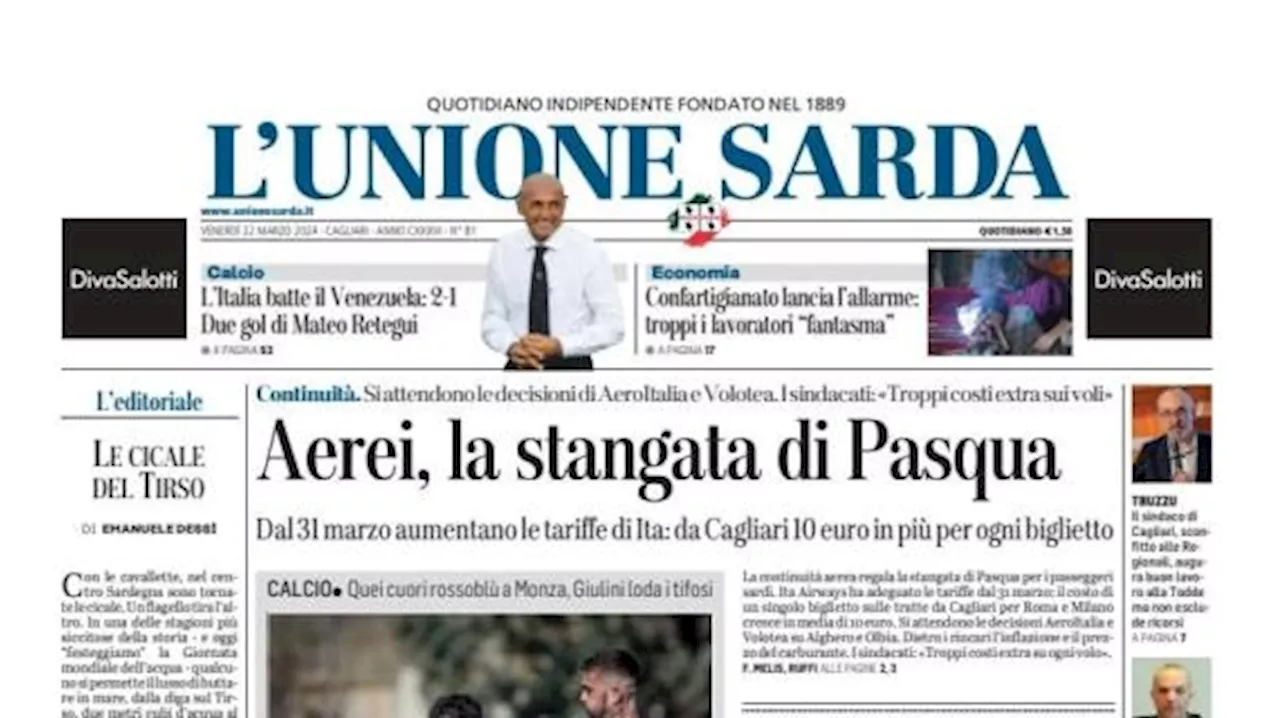 Cagliari ok in amichevole, L'Unione Sarda in prima pagina: 'Festa a Selargius con sei gol'