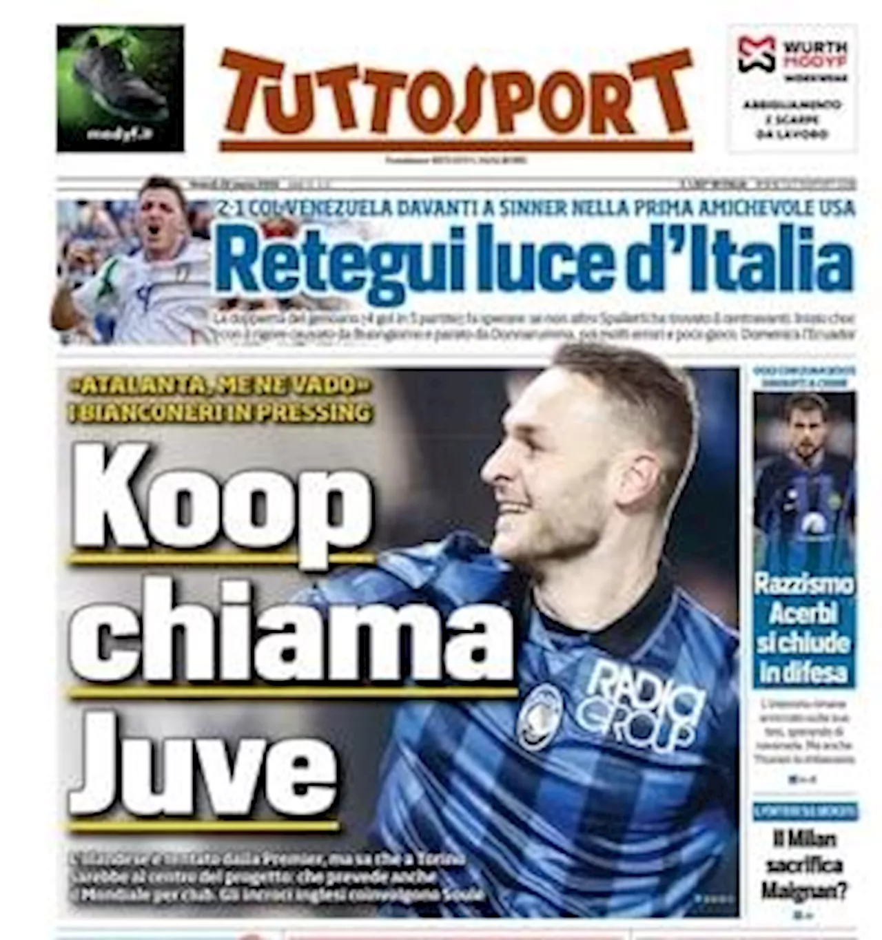 L'apertura di Tuttosport è dedicata a Koopmeiners: 'Koop chiama Juve'