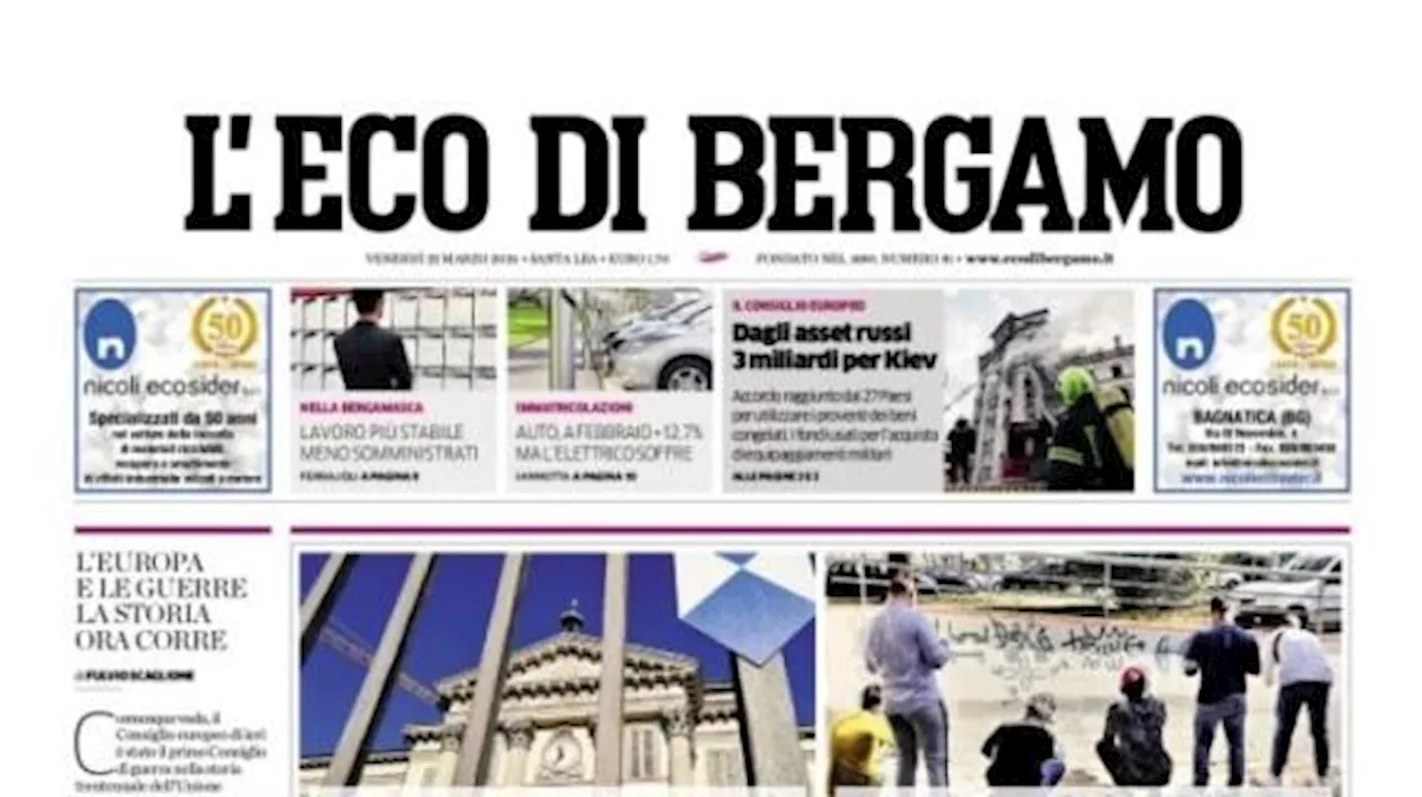 La prima pagina de L'Eco di Bergamo: 'Atalanta, servono almeno 20 punti per la Champions'