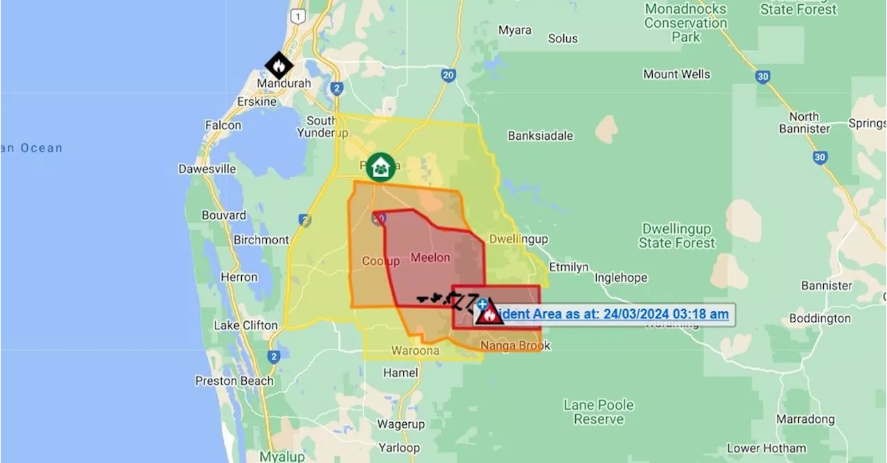 Emergency warning as out-of-control bushfire rages south of Perth