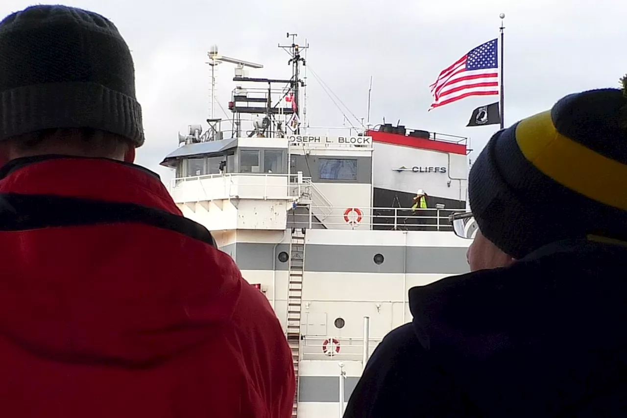 Hundreds pack Soo Locks to welcome first freighter through