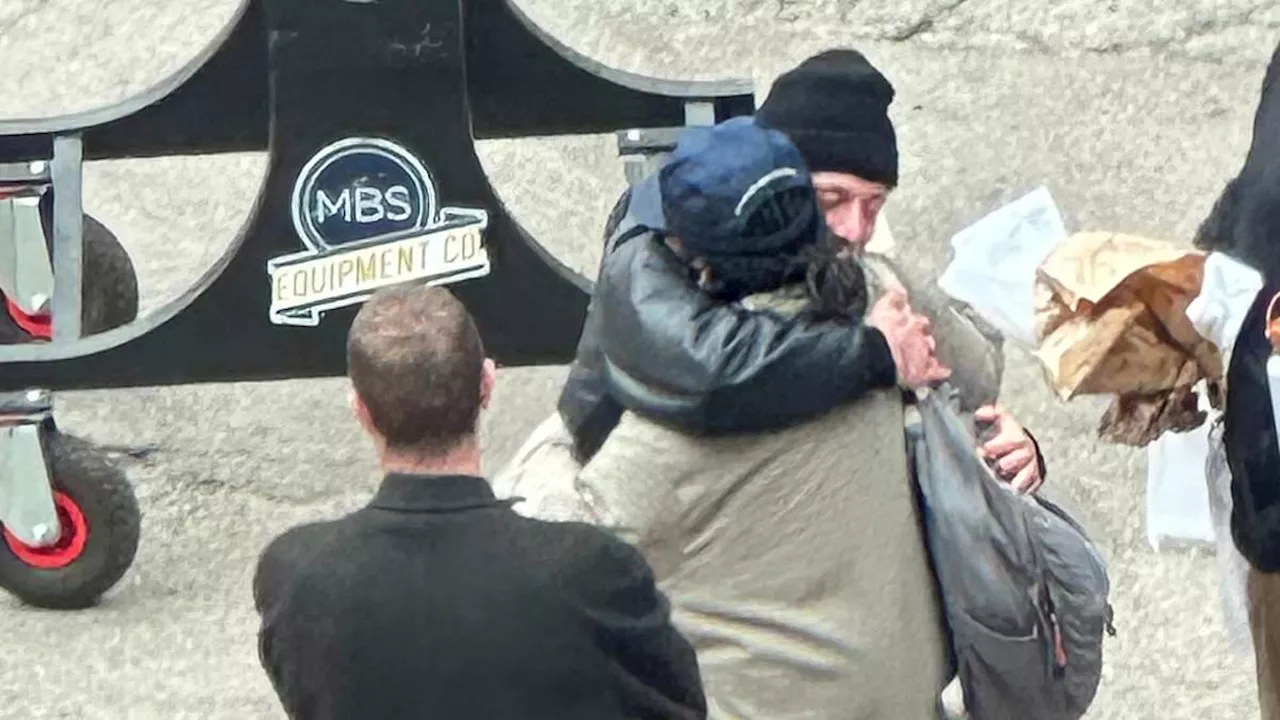 Jeremy Allen White and Ayo Edebiri embrace as they film season three of their hit series The Bear...