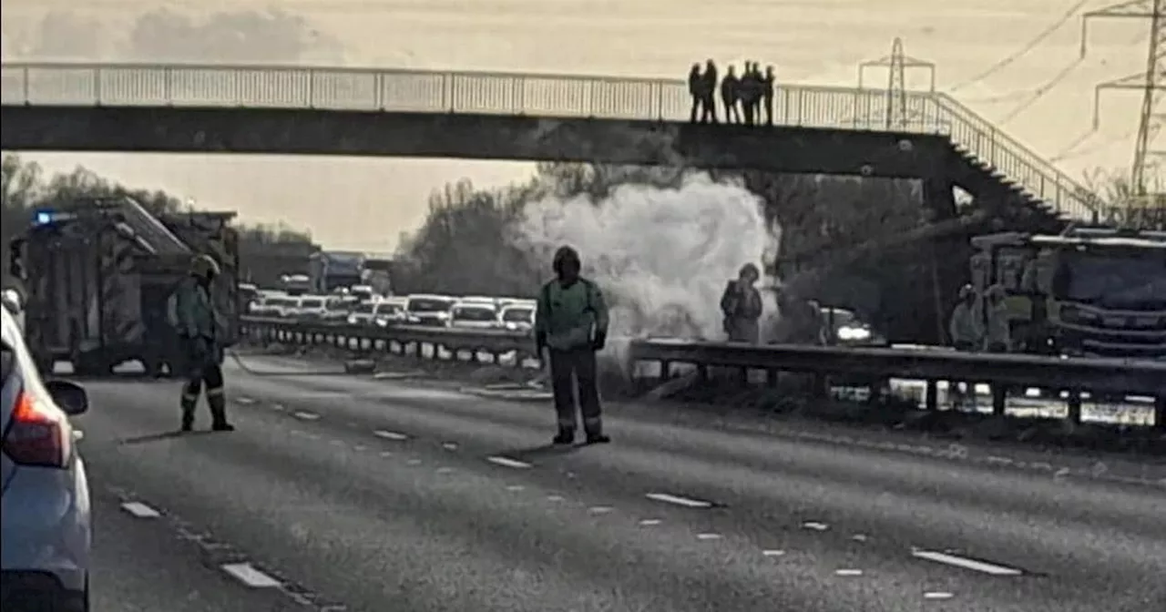 Five casualties as car bursts into flames on motorway