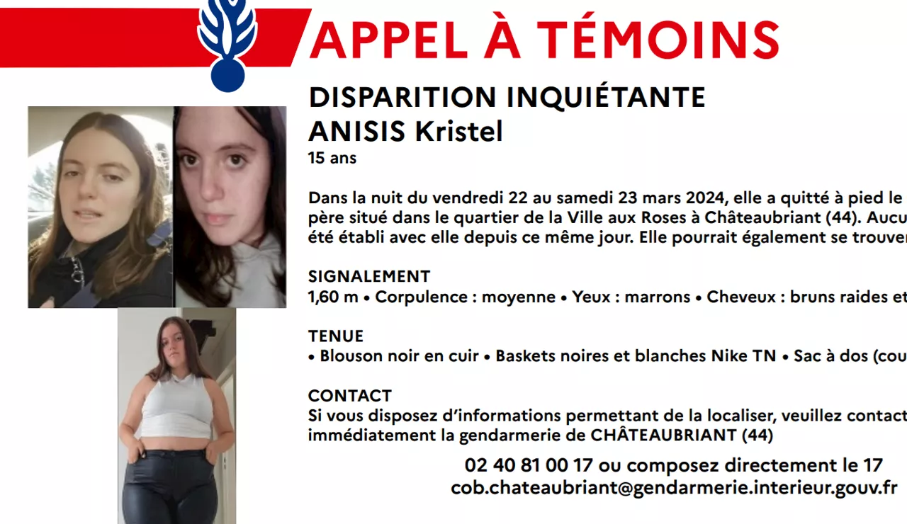 Disparition inquiétante à Châteaubriant : une jeune de 15 ans recherchée | L'Éclaireur de Châteaubriant