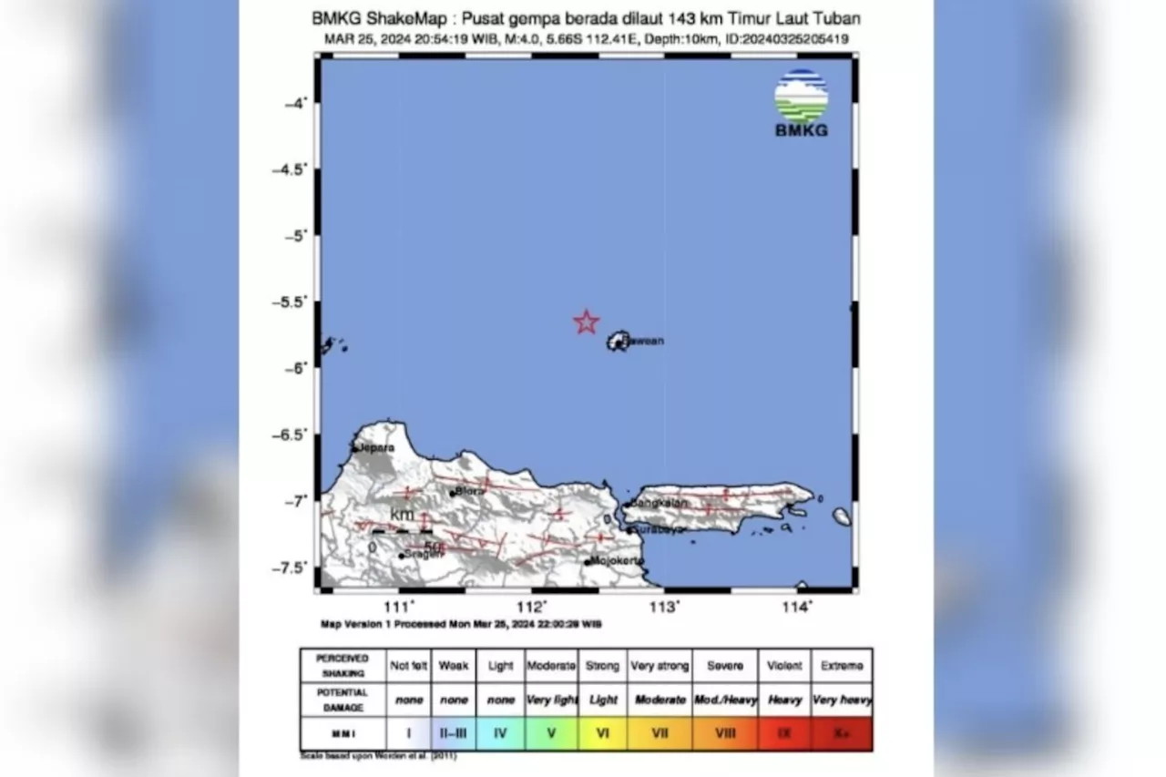 Gempa susulan terjadi di Tuban berkekuatan 4 magnitudo