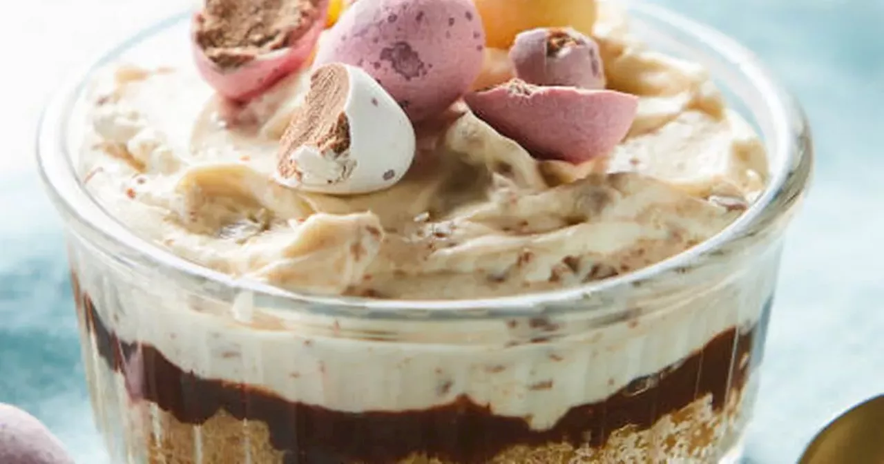 Aldi's cheesecake pot recipe with chocolate eggs that are perfect for Easter