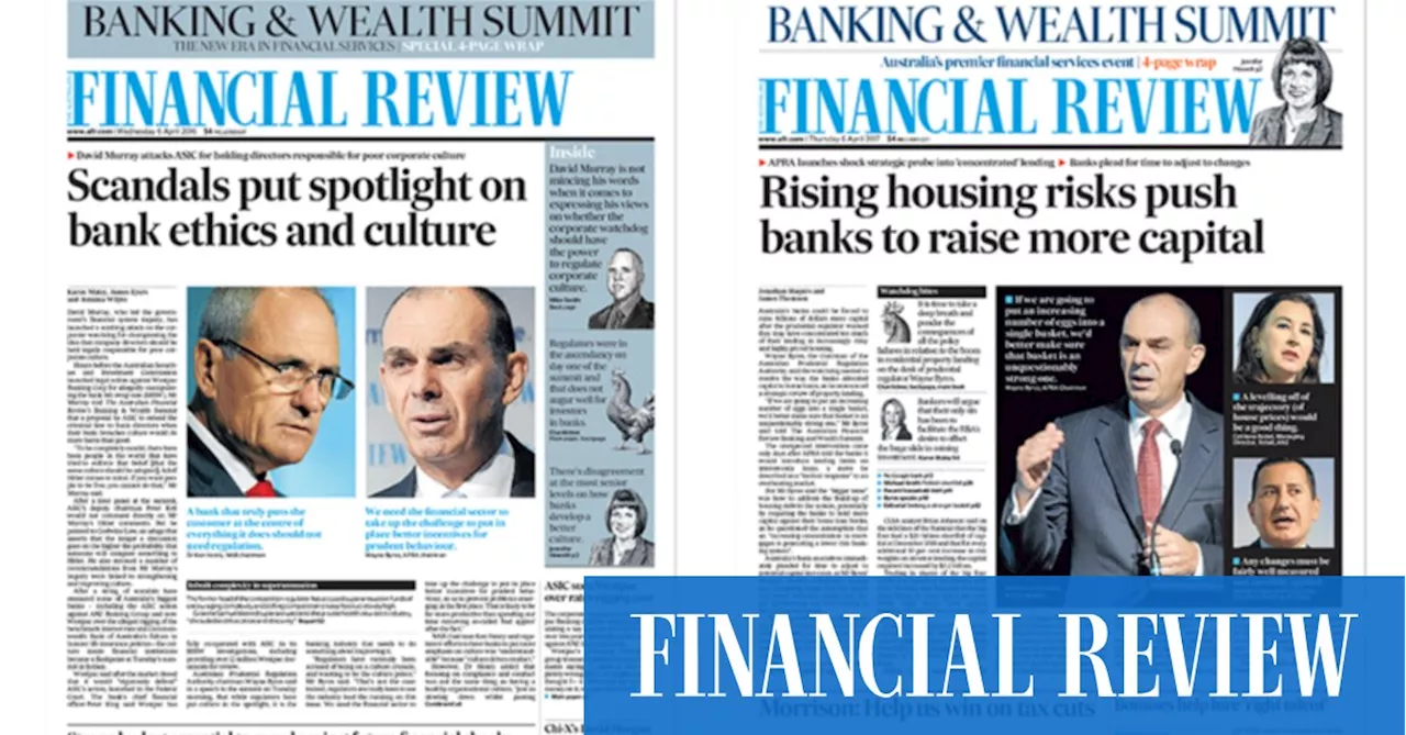 AFR Banking Summit: The Australian Financial Review tells the story of a decade of momentous developments in banking and finance through 10 front pages