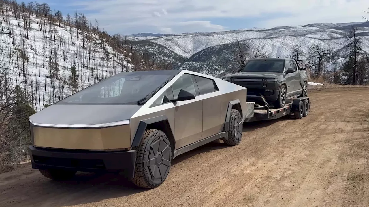 Tesla Cybertruck Range Drops 60% Towing A Rivian R1T Over 86 Miles