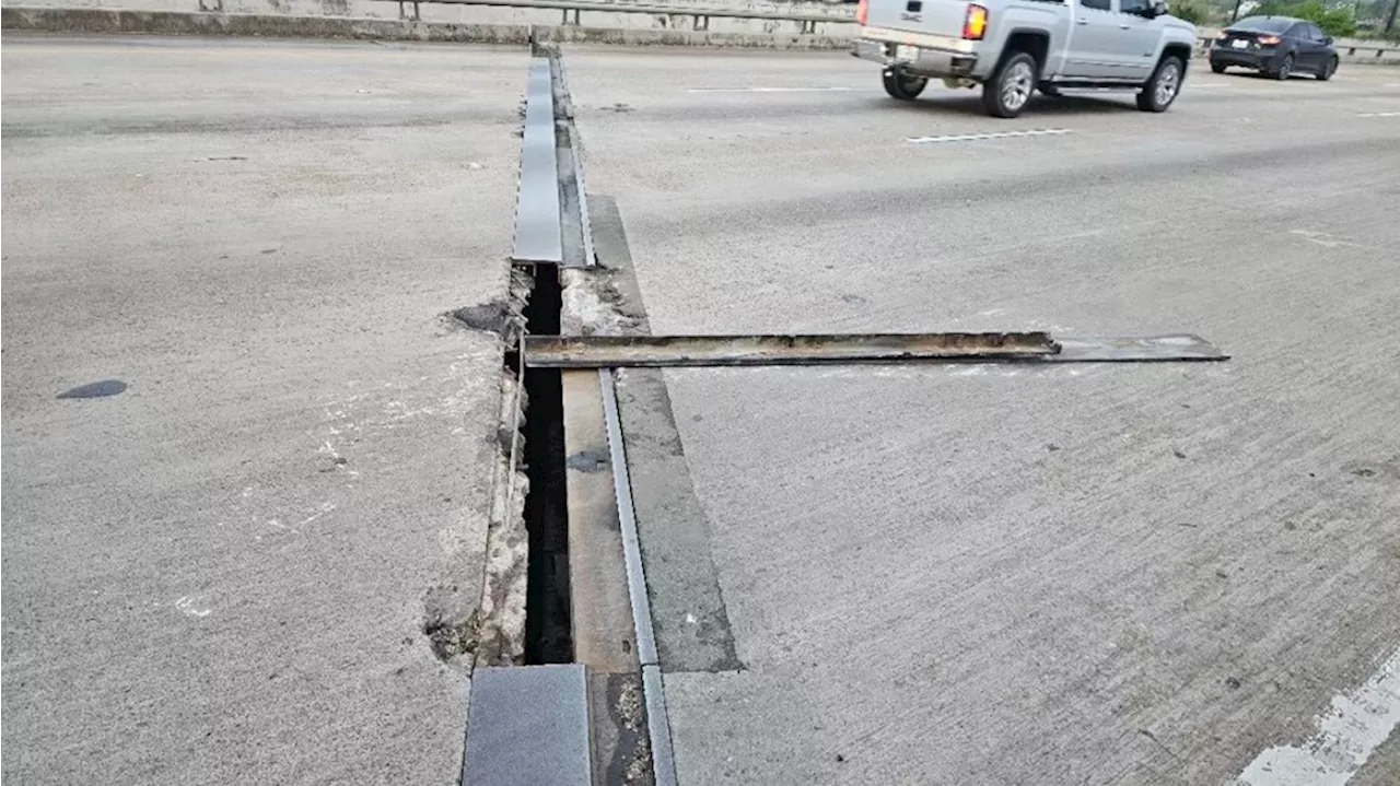 Damaged bridge joint closes lanes on East Freeway at San Jacinto River Bridge