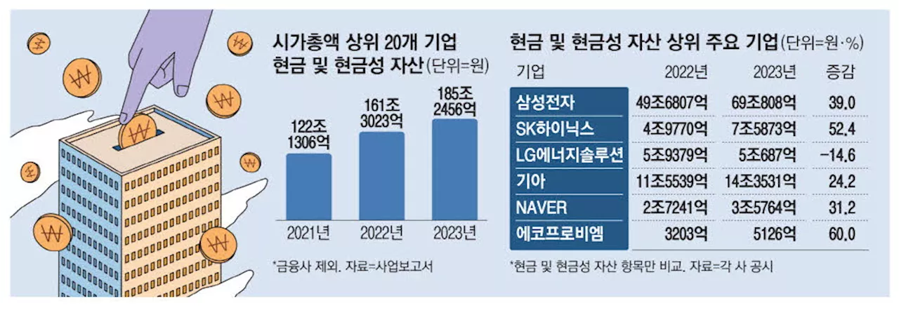 실탄 쌓는 간판기업 … 작년 현금 24조 늘려