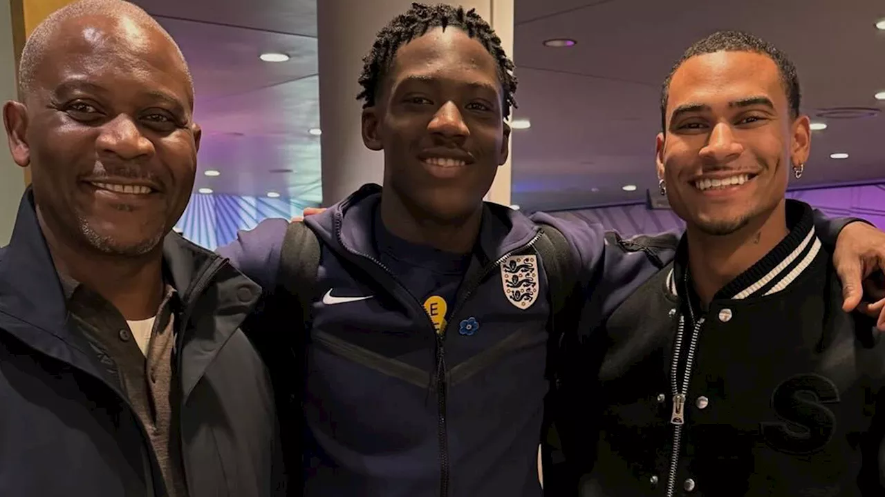 Kobbie Mainoo poses with Love Island star brother after Man Utd wonderkid makes England debut against...