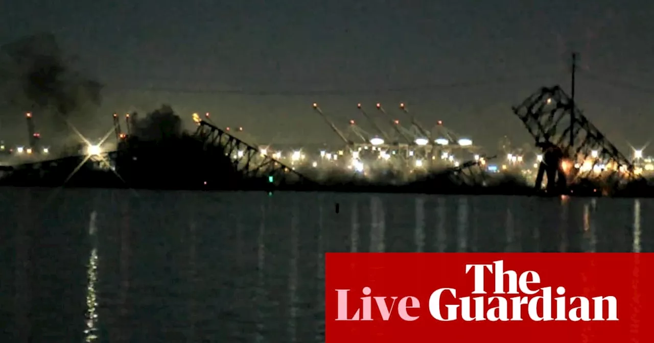 Baltimore bridge collapse: cars and people in water after ship collision