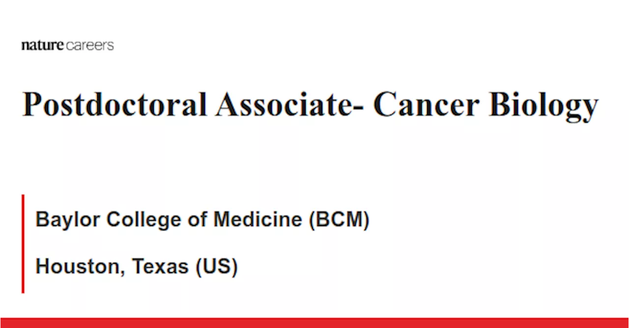 Postdoctoral Associate- Cancer Biology - Houston, Texas (US) job with Baylor College of Medicine (BCM)