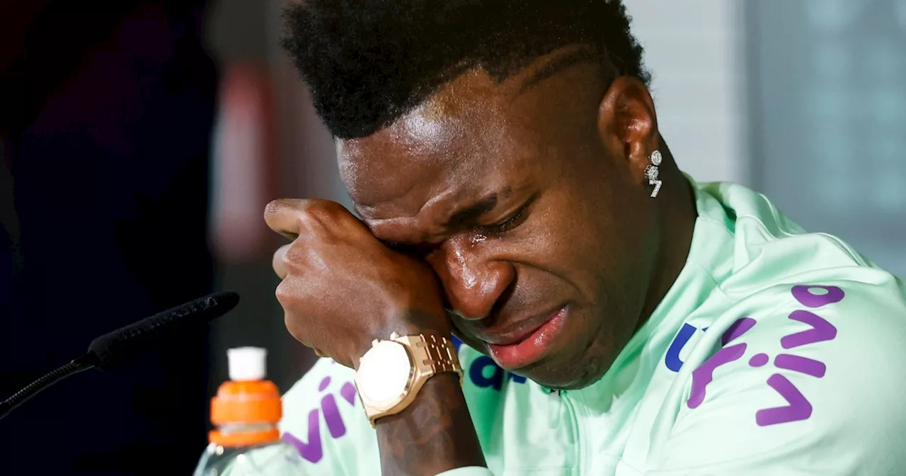 Soccer star Vinícius breaks down while talking about racism