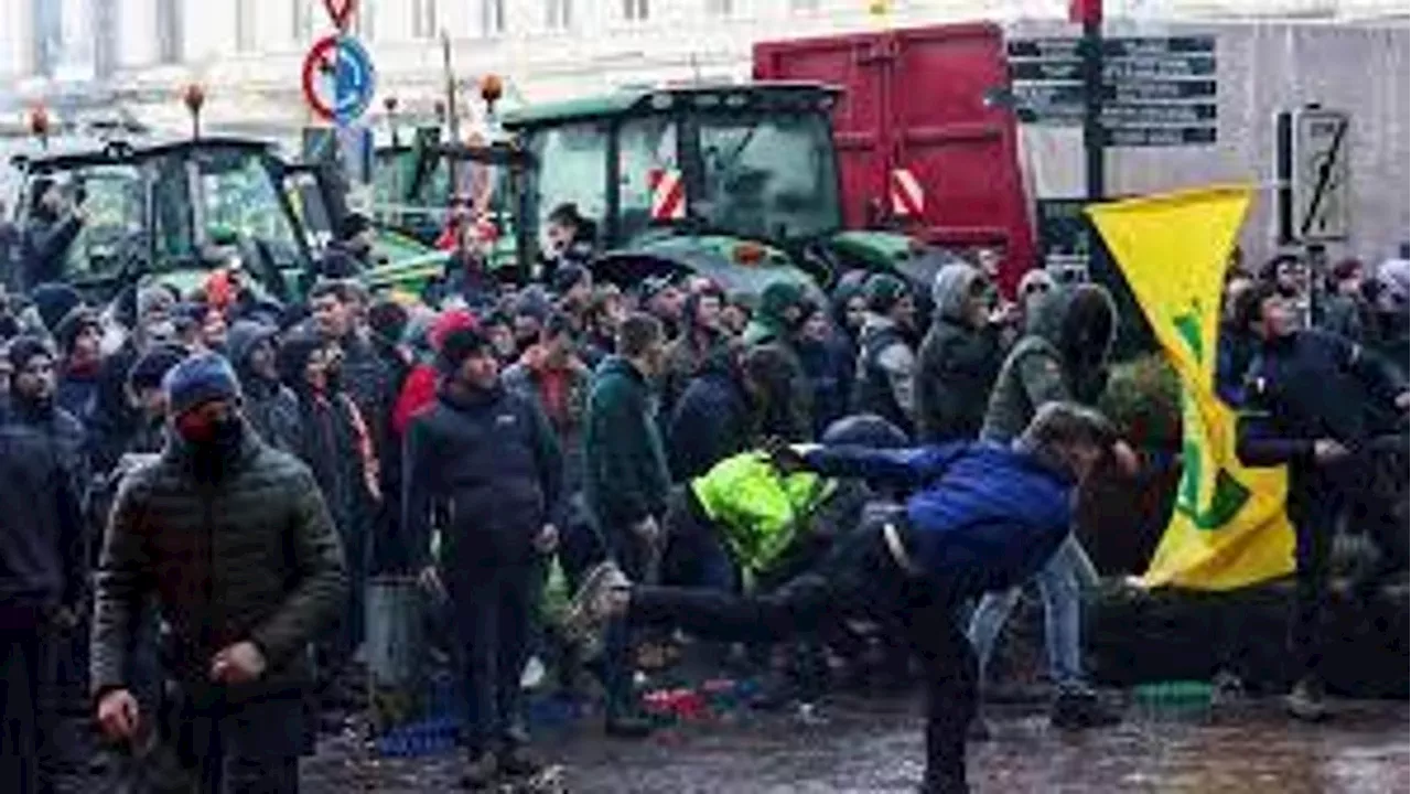 I trattori tornano a protestare, 250 in piazza a Bruxelles e la polizia lancia i lacrimogeni