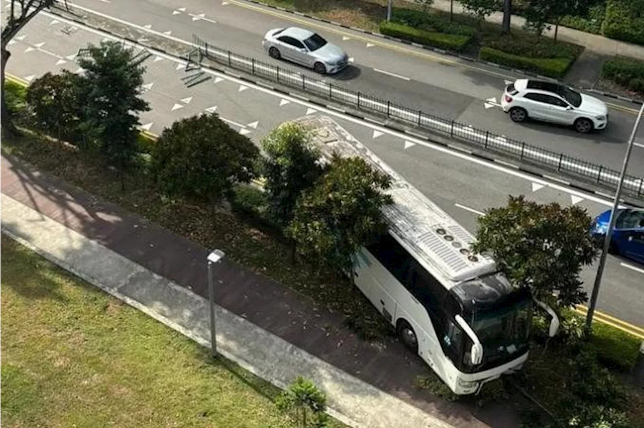 Man arrested for suspected drink driving after bus crashes through road divider, hits tree in Bedok