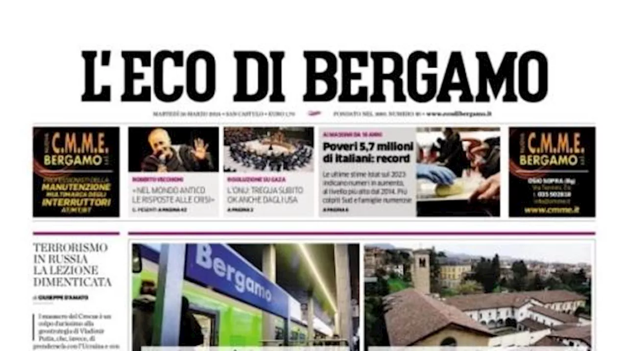 La prima pagina de L'Eco di Bergamo:'Atalanta, Koopmeiners in forse per il Napoli'