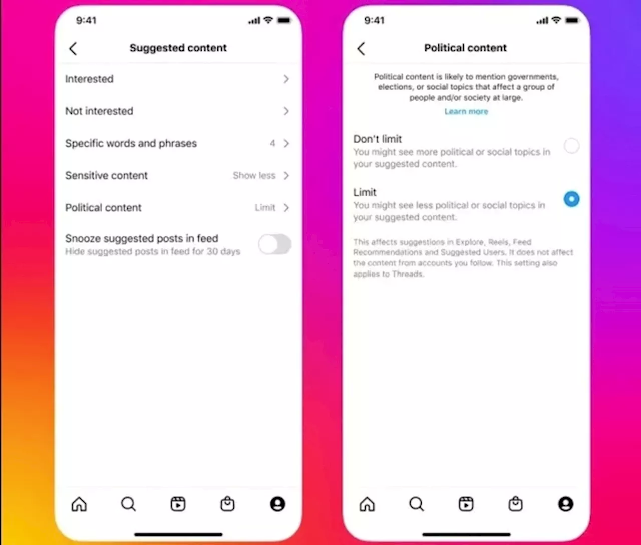 Meta, stretta ai contenuti politici su Instagram e Threads