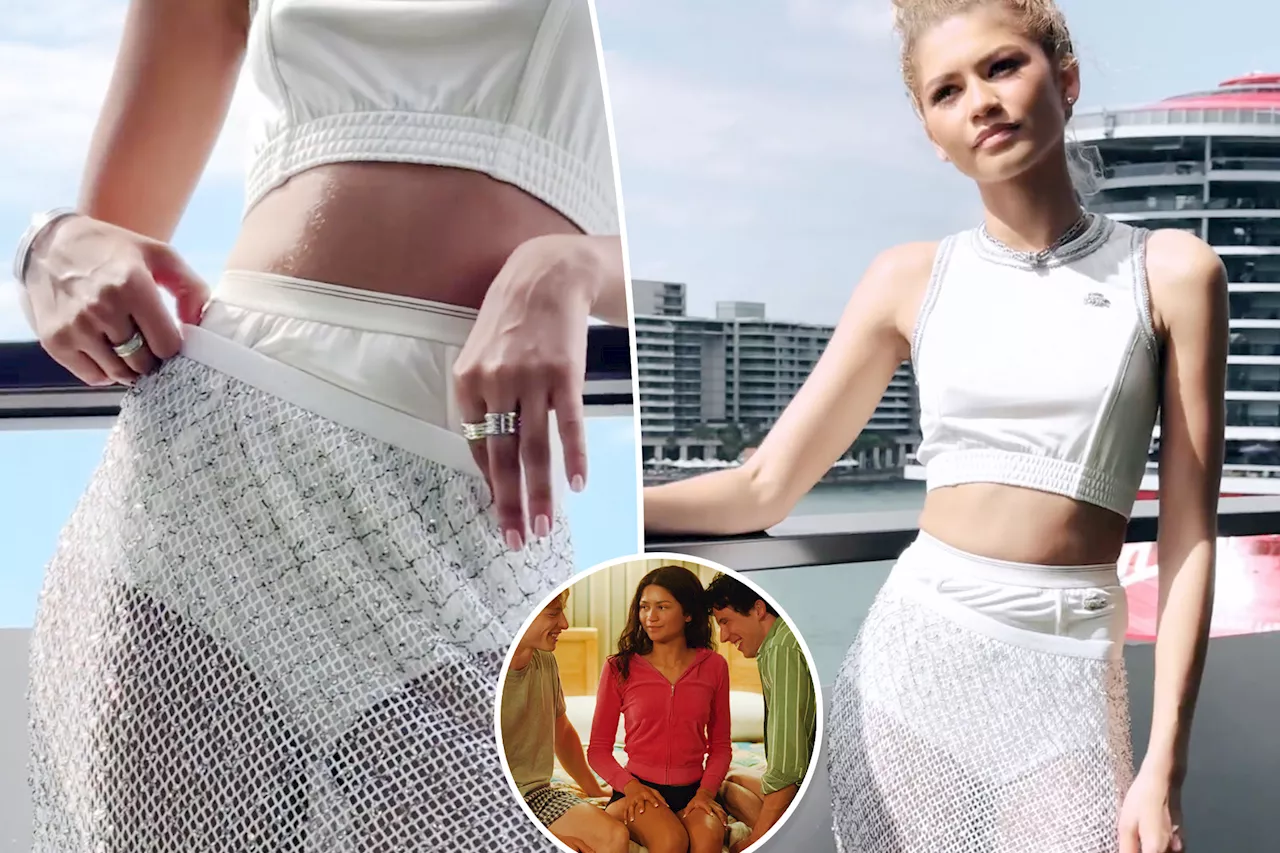 Zendaya aces tennis whites in sheer netted skirt and peekaboo briefs for 'Challengers' promo