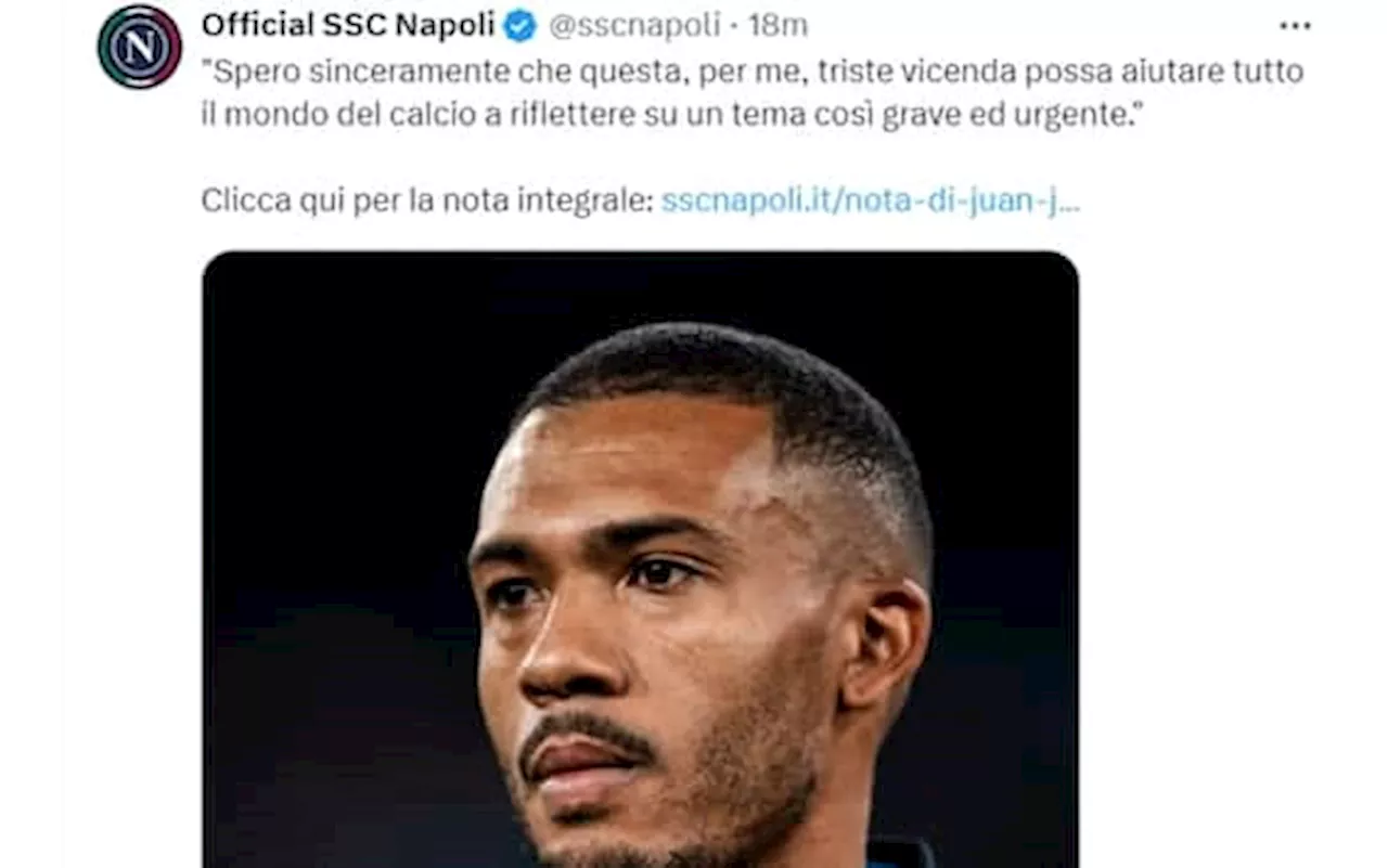 Caso Acerbi Juan Jesus, la nota del giocatore del Napoli: 'Amareggiato, fatico a capire'