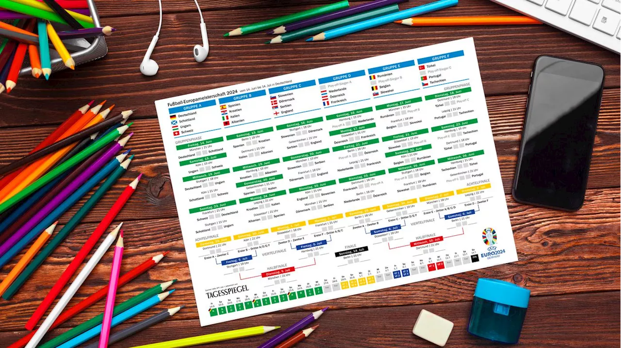 EM-Spielplan 2024 als PDF zum Ausdrucken: Alle Uhrzeiten, Spiele und Austragungsorte der Fußball-EM