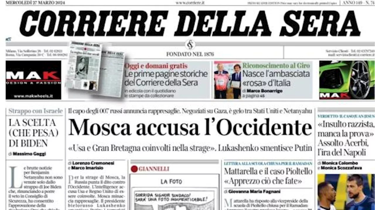 CorSera in apertura: 'Insulto razzista, manca la prova: assolto Acerbi, l'ira del Napoli'