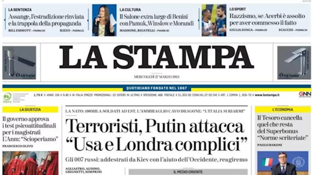 L'apertura de La Stampa: 'Razzismo, se Acerbi è assolto per aver commesso il fatto'