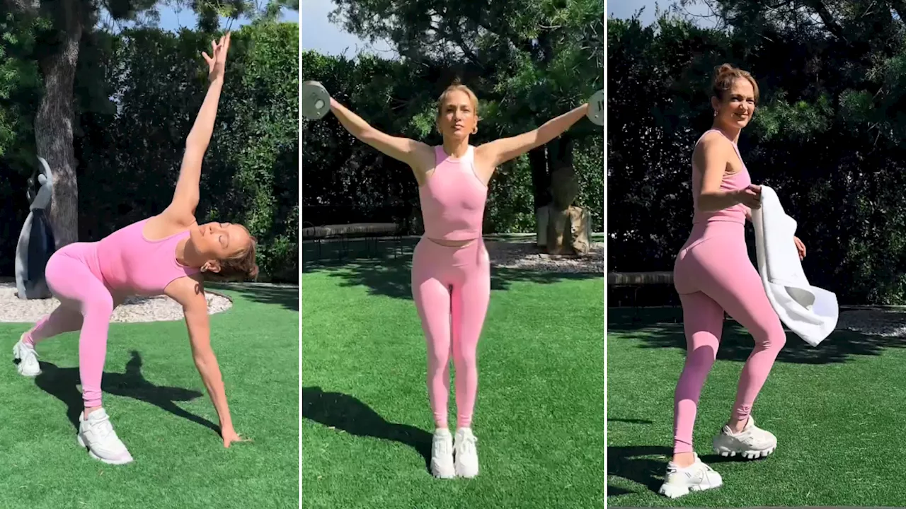 Jennifer Lopez, tuta rosa e tanta voglia di sudare: l'allenamento all'aperto dà i suoi frutti