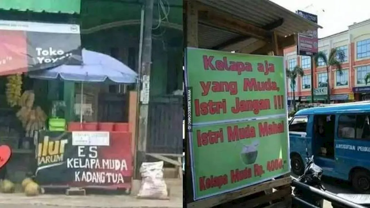 8 Potret Nyeleneh Penjual Es Kelapa Muda yang Bikin Pembeli Salah Fokus