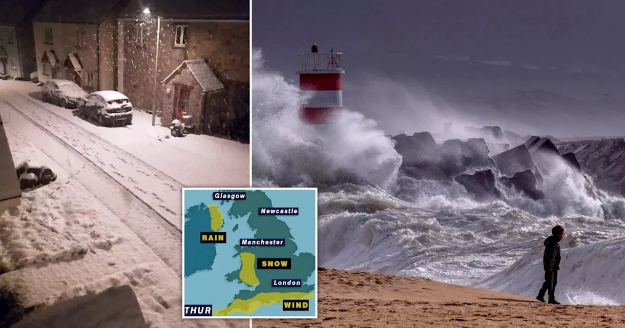 Brits wake up to snow before a battering from 70mph Storm Nelson