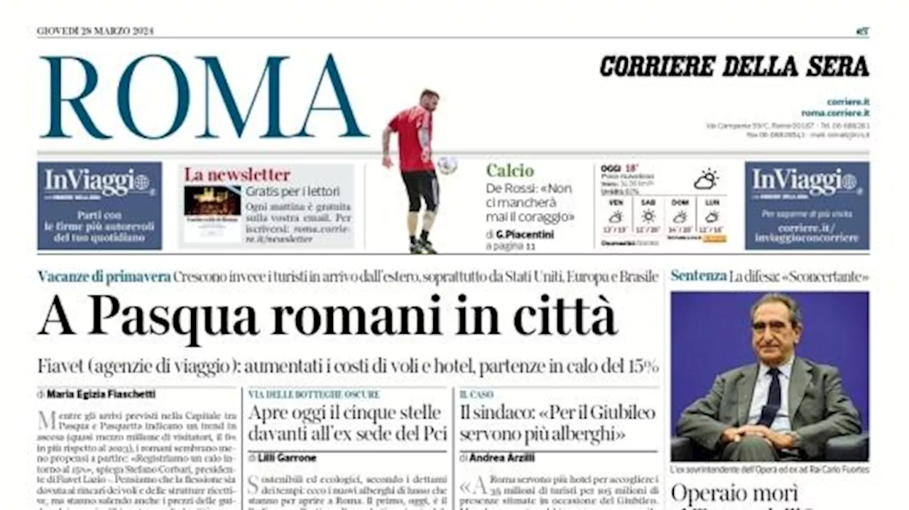 La prima pagina del Corriere di Roma su DDR: 'Non ci mancherà il coraggio'