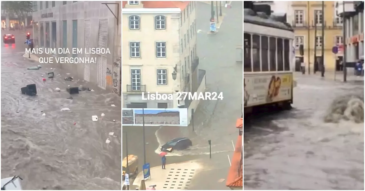 Lisbona sott’acqua per la depressione Nelson: strade come fiumi e traffico in tilt