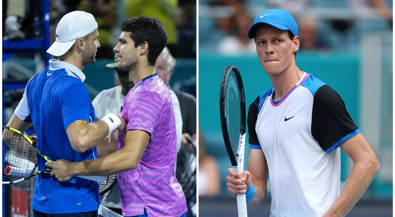 Miami, Alcaraz eliminato da Dimitrov: Sinner nuovo numero 2 del mondo se vince il torneo. Oggi Jannik sfida Me