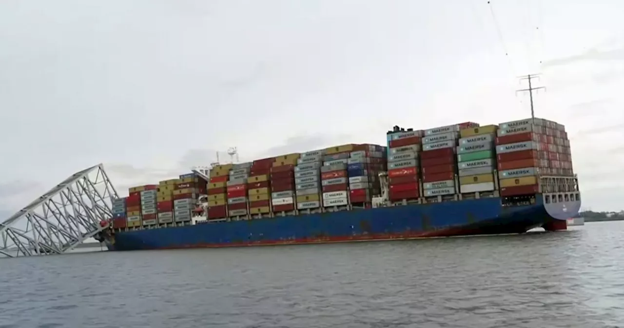 First close-up look at container ship that crashed into bridge