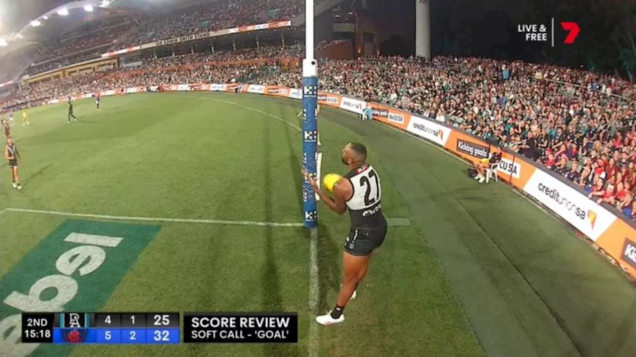 Fans roast Esava Ratugolea for goal-line blunder during Port Adelaide’s clash with Melbourne