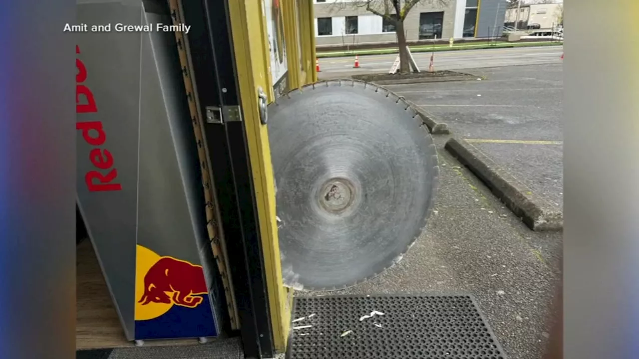 Watch Video: Oregon man narrowly escapes death by runaway saw blade