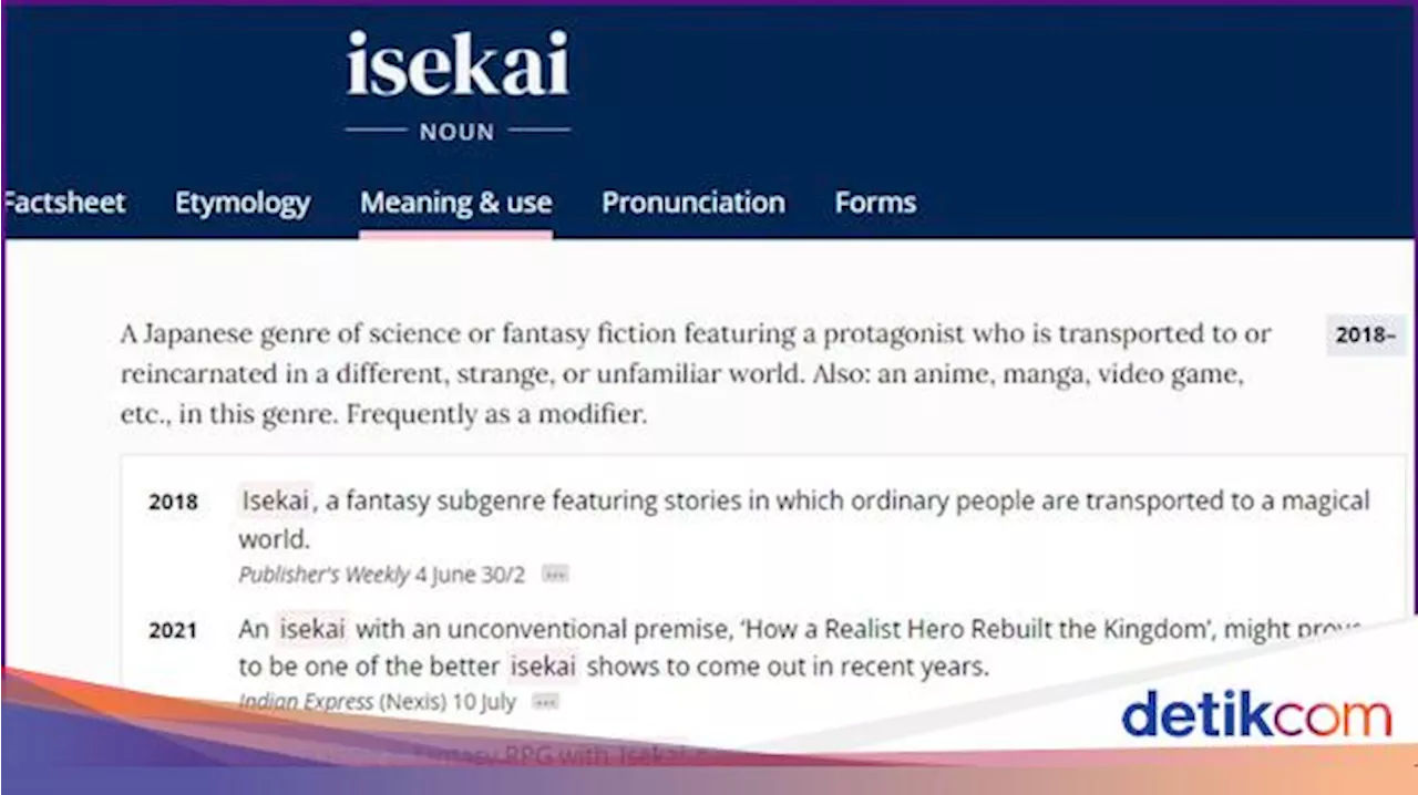 Wibu.. Kata 'Isekai' Kini Ada di Kamus Bahasa Inggris Oxford