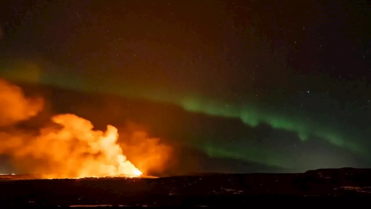 Watch: Iceland volcano erupts amidst Northern Lights display