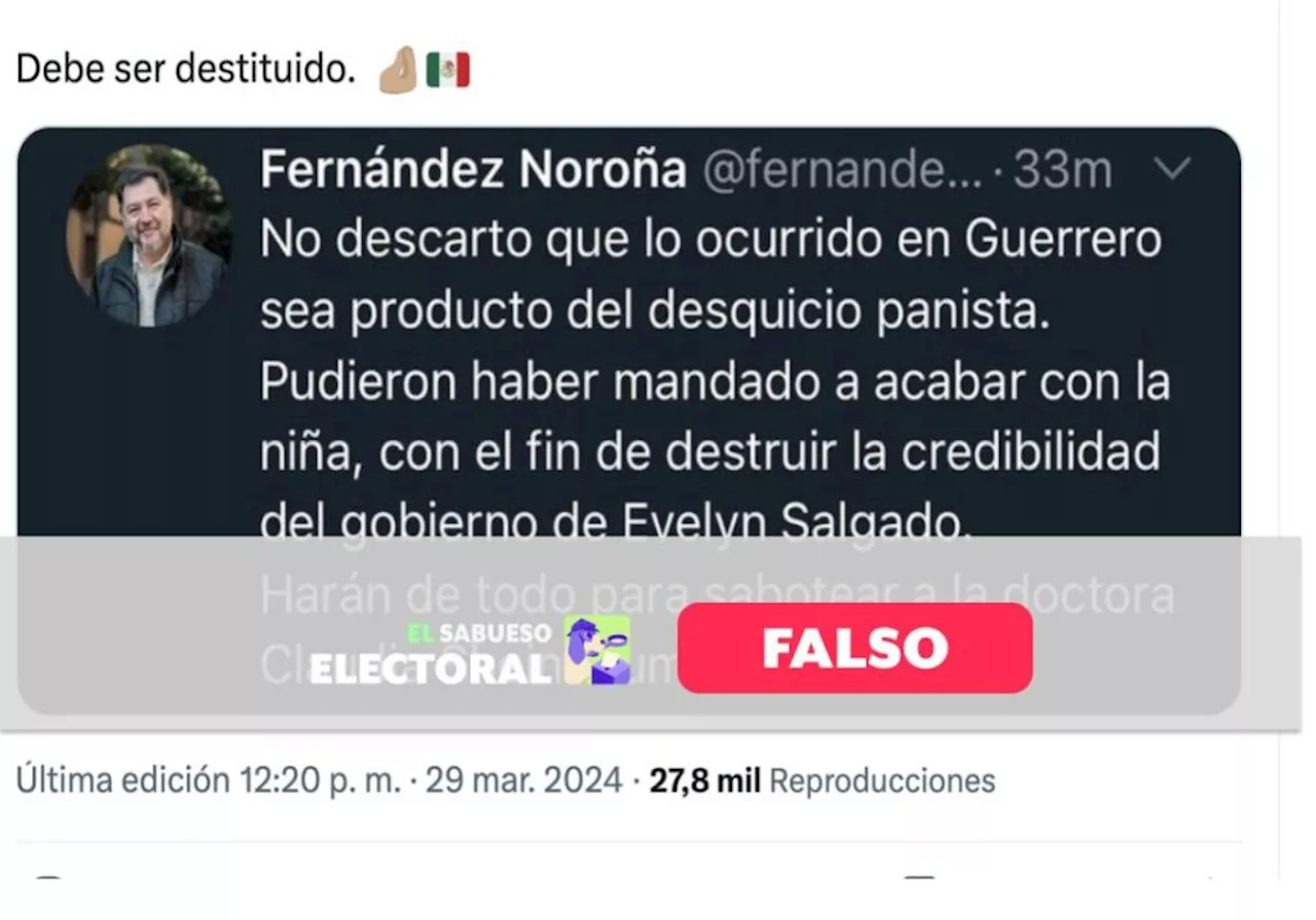 Fernández Noroña no es autor de esta publicación, imagen está manipulada